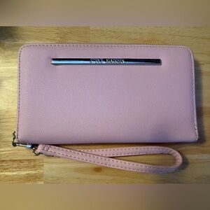 Steve Madden Blush Pink Zip Around Wallet Wristlet Large Saffiano Vegan Leather